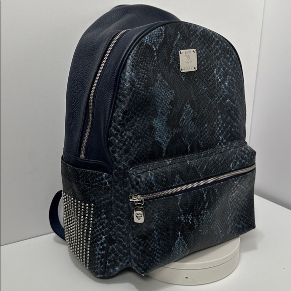 ?Authentic MCM Snakeskin Embossed Visetos Studded Medium Stark Backpack? main image 9
